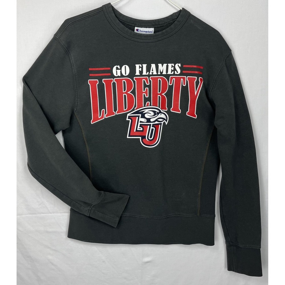 Champion Liberty University Go Flames Crewneck Sweatshirt Gray Fleece Mens Small